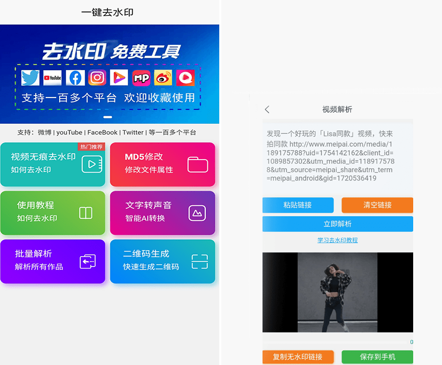 【一键去水印】3.0 增加油管、脸书、推特、各类短视频无水印下载-花园博客